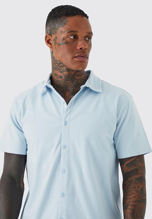 boohooMAN - Short sleeve regular jersey shirt - pale blue