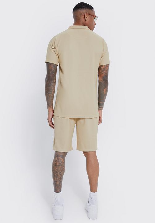 boohooMAN - Slim ottoman rib revere polo - stone