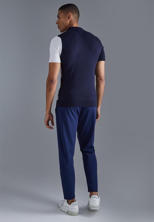 boohooMAN - Short sleeve muscle fit colour block polo - navy