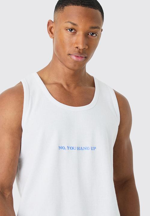 boohooMAN - Waffle slogan lounge vest - white