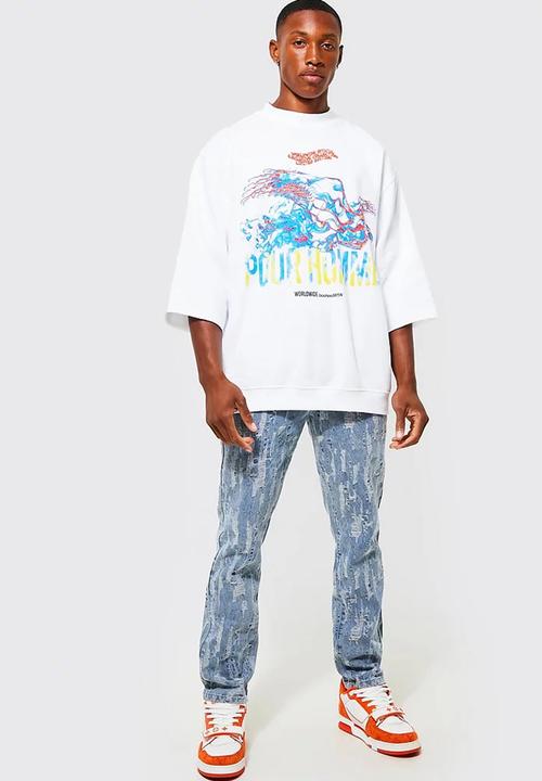 boohooMAN - Slim fit fabric interest jeans in ice blue - ice blue
