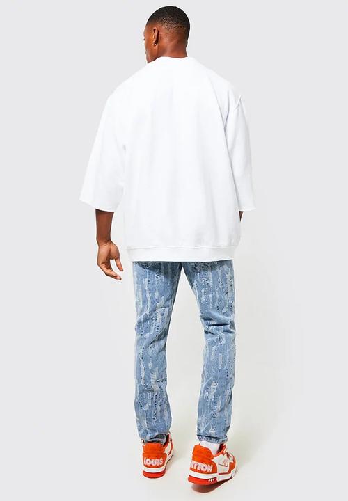 boohooMAN - Slim fit fabric interest jeans in ice blue - ice blue