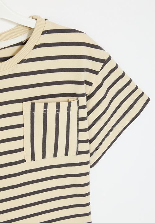 Pop Candy - Striped pocket tee - ecru