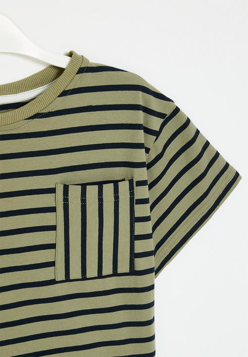 Pop Candy - Striped pocket tee - green & blue