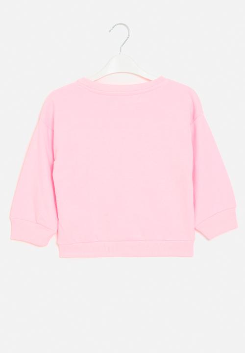 MINOTI - Girls neon pale pink basic melon fleece crew - neon pale