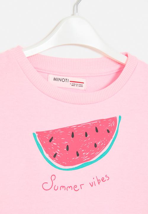 MINOTI - Girls neon pale pink basic melon fleece crew - neon pale