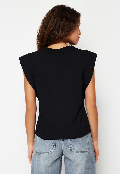 Trendyol - Slogan Crew Neck T-Shirt - Black