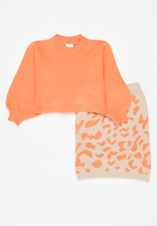 Pop Candy - Knitted top and skirt set - orange