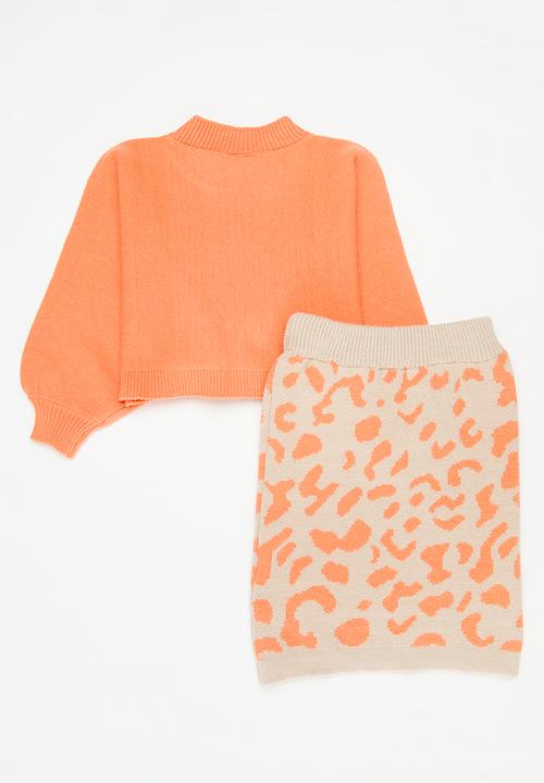 Pop Candy - Knitted top and skirt set - orange