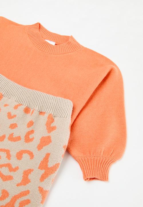 Pop Candy - Knitted top and skirt set - orange