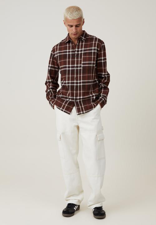 Cotton On - Camden long sleeve shirt - brown window check