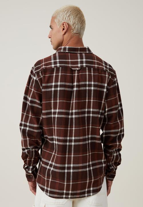 Cotton On - Camden long sleeve shirt - brown window check