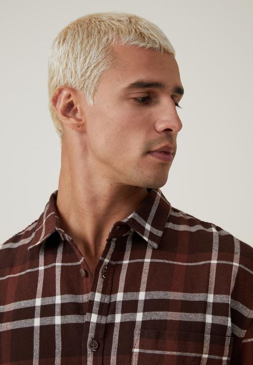 Cotton On - Camden long sleeve shirt - brown window check