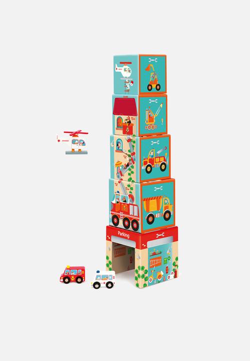 Scratch Europe - Stacking tower on the road 5 blocks & wooden pieces - multi