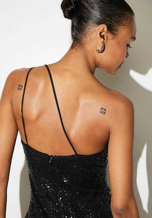 VELVET - Asym sequin bodycon mini dress - metallic black