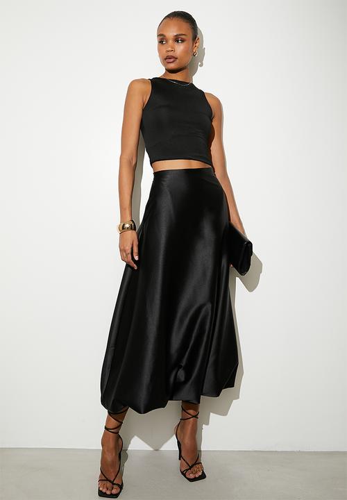 VELVET - Satin bubble skirt - black