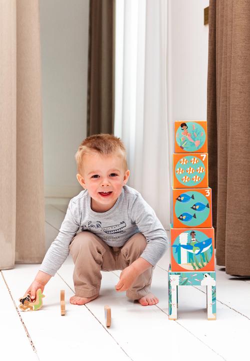 Scratch Europe - Stacking tower ocean 5 blocks & wooden pieces - multi