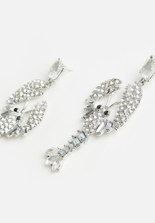 Me&B - Bejewled Lobster Earrings - Silver 