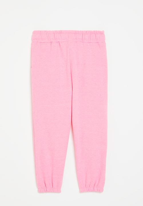 MINOTI - Girls neon pink basic emb fleece jogpant - neon bright