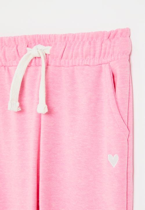 MINOTI - Girls neon pink basic emb fleece jogpant - neon bright