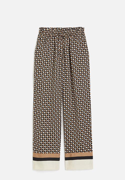 H&M - Twill drawstring trousers - dark beige patterned