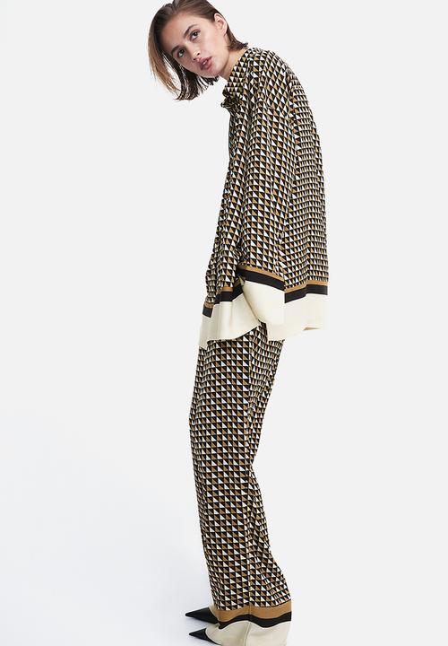 H&M - Twill drawstring trousers - dark beige patterned