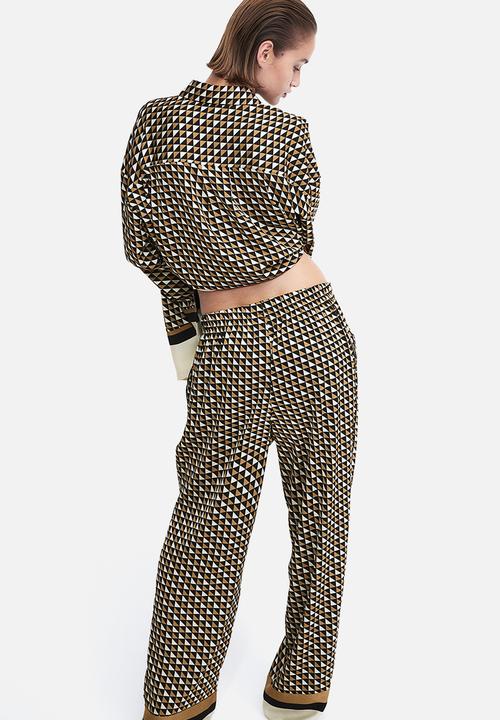 H&M - Twill drawstring trousers - dark beige patterned