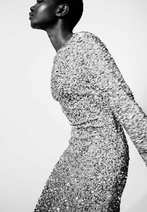 H&M - Sequined deep-back dress - silver-coloured