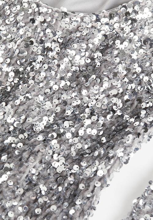 H&M - Sequined deep-back dress - silver-coloured