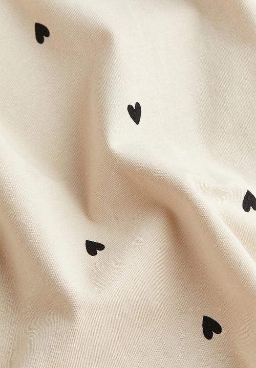 H&M - Long-sleeved jersey top - light beige hearts 