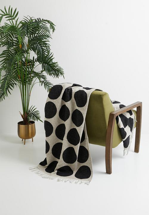 Sixth Floor - Spot Cotton Blend Large Throw - Black & Nat