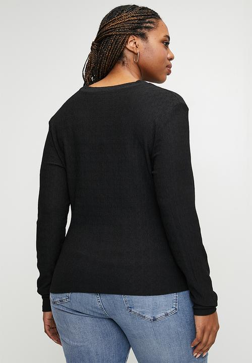 edit - Textured knit crew plus - black