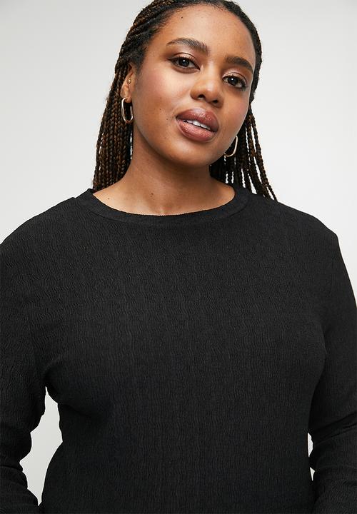 edit - Textured knit crew plus - black