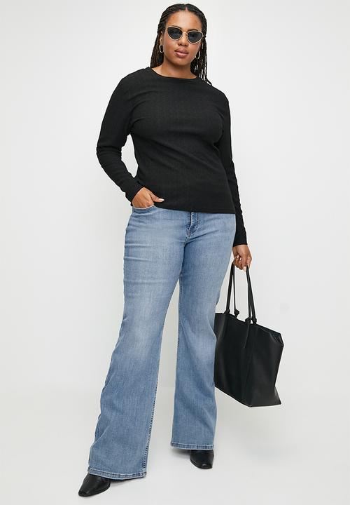edit - Textured knit crew plus - black