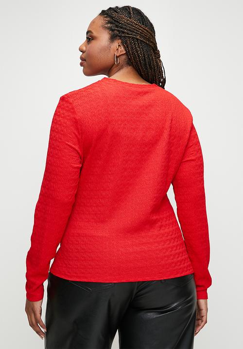 edit - Textured knit crew plus - red