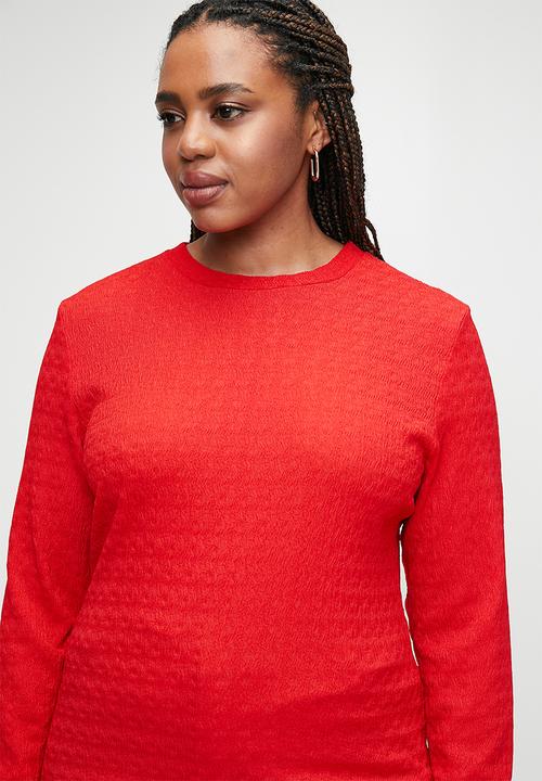 edit - Textured knit crew plus - red