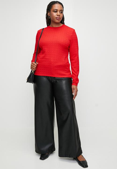 edit - Textured knit crew plus - red