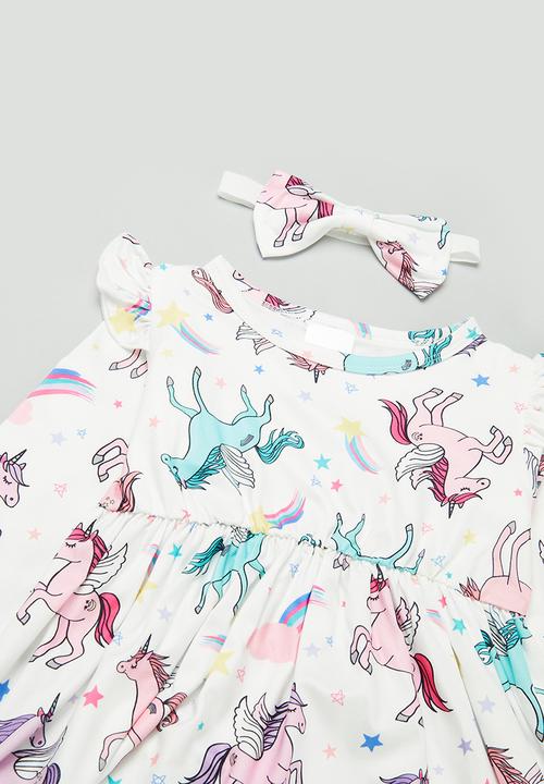 Pop Candy - Printed dress & headband set - white