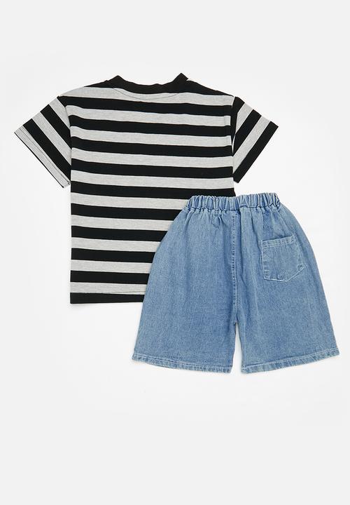 Pop Candy - Striped tee and denim shorts sets - multi