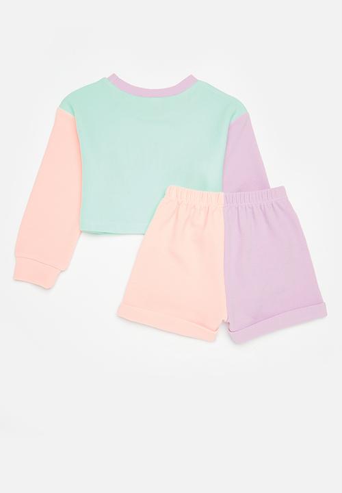 Pop Candy - Colour block cropped top and short set - multi
