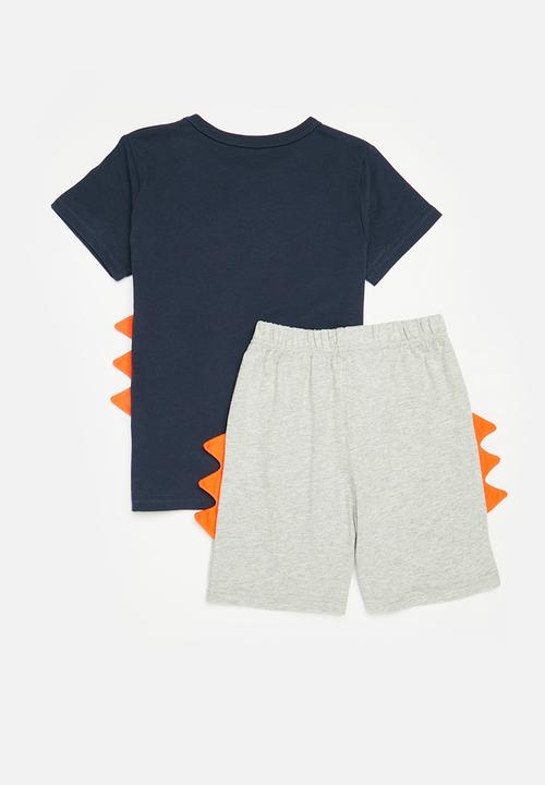 Pop Candy - Printed tee & shorts set - grey & navy