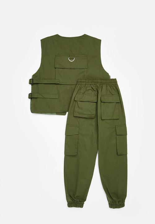 Pop Candy - Utility vest and pants set - green