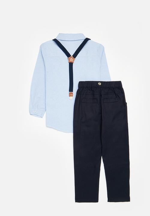 Pop Candy - Shirt, suspender & pants set - light blue & dark blue