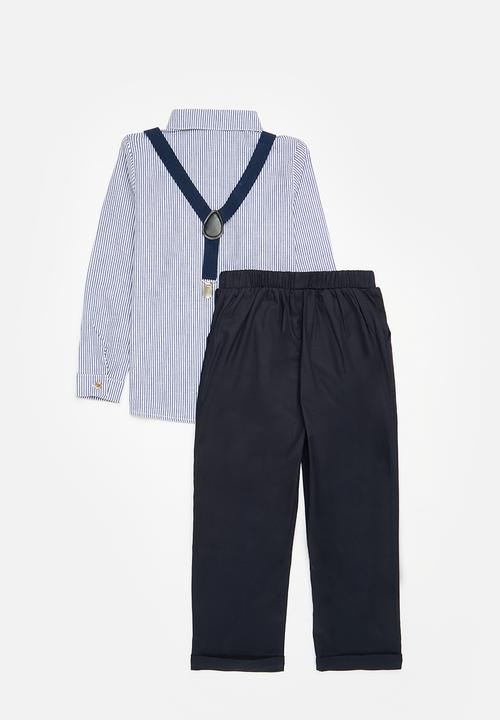 Pop Candy - Suspender pants, bow tie & shirt set - blue