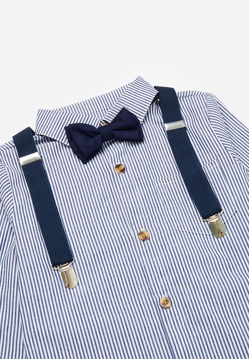 Pop Candy - Suspender pants, bow tie & shirt set - blue