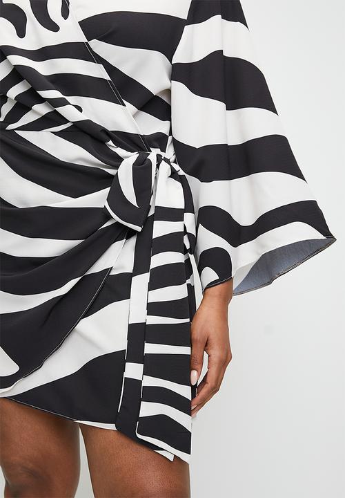 VELVET - Plus exaggerated sleeve mini wrap dress - graded zebra