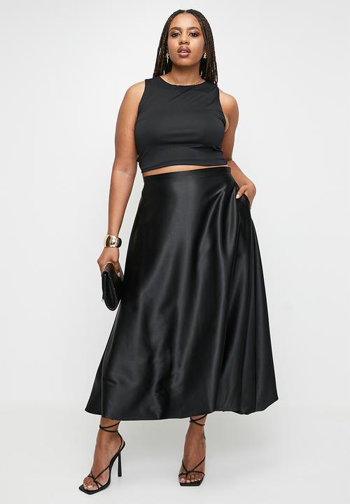 VELVET - Satin bubble skirt - black