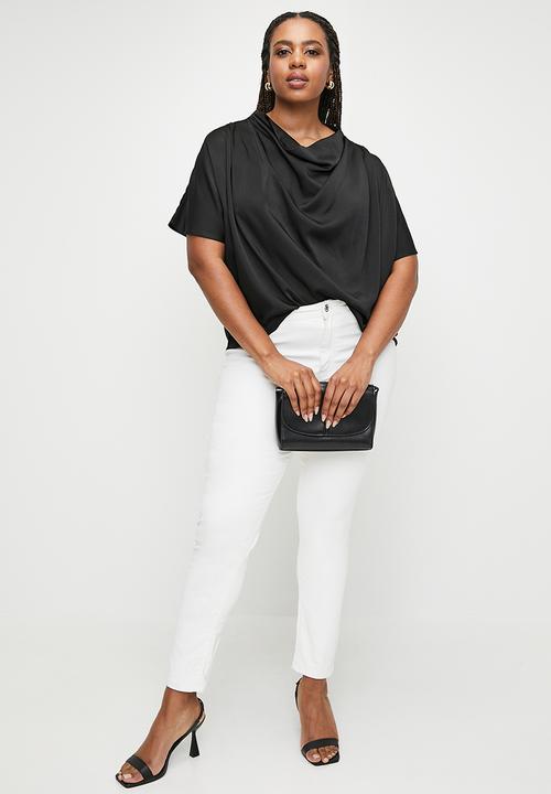 edit - Cowl neck grown on sleeve shell - black