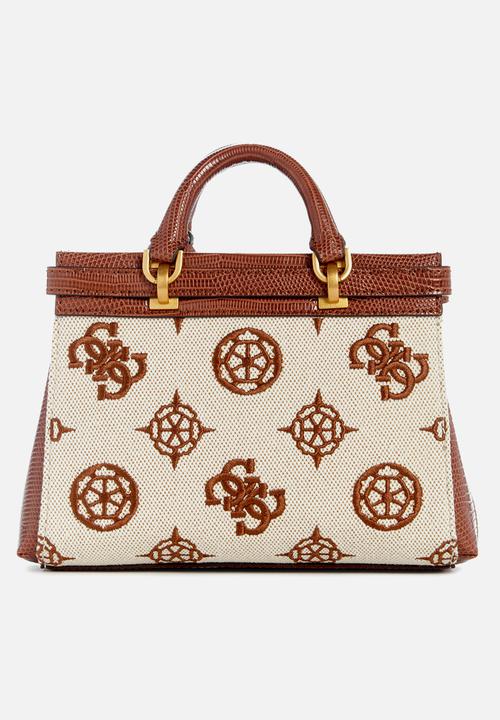 GUESS - Sestri logo mini satchel - natural & cognac logo