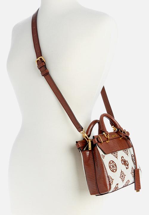 GUESS - Sestri logo mini satchel - natural & cognac logo